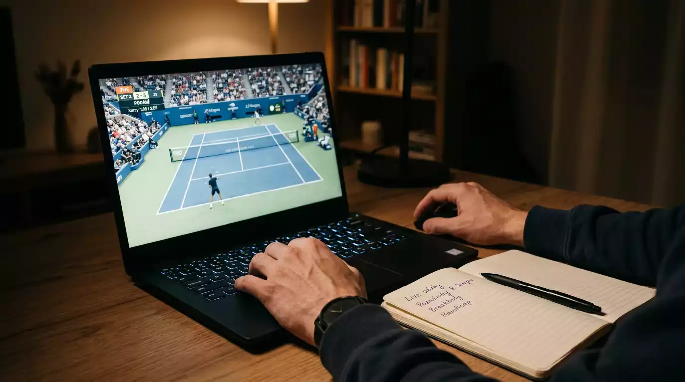 Live sázení na tenis - sledování zápasu a reakce na měnící se kurzy