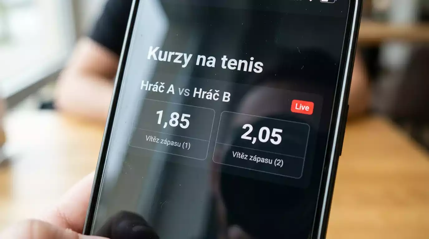 Detailní pohled na displej sázkové kanceláře zobrazující tenisové kurzy na zápas