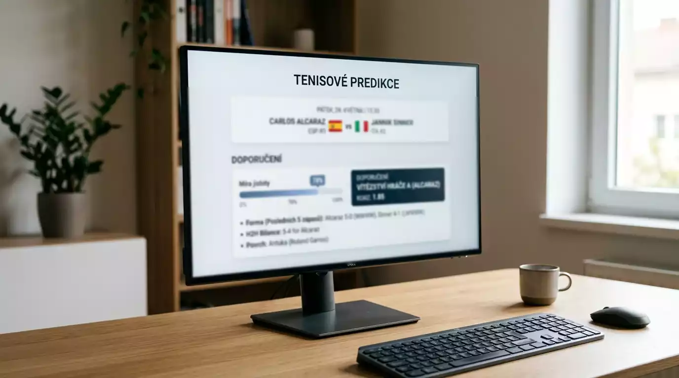 Obrazovka s tenisovými statistikami a grafy predikcí tenisových zápasů